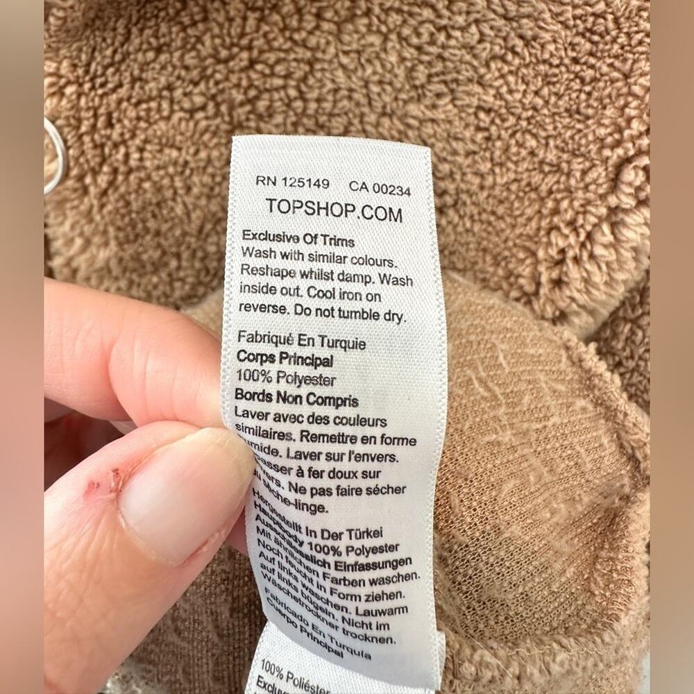 TOPSHOP | Camel Brown Sherpa Fleece Pullover Jacket | Size 4 - Picture 6 of 6